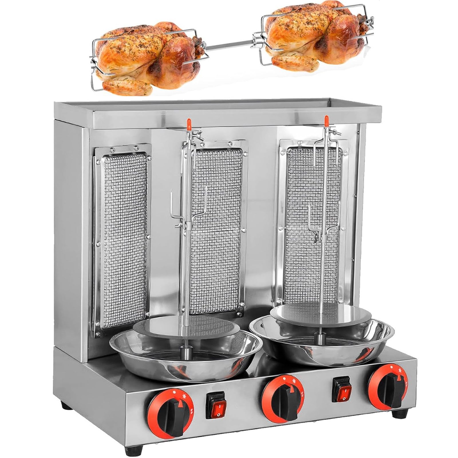 Máquina Kebab Doner Parrilla Comercial, Máquina Parrilla Gas Vertical, Limpieza Extraíble Acero Inoxidable, Potencia Fuego Ajustable, para Pavo Asado, Taco Asado Y Pollo Frito,Silver