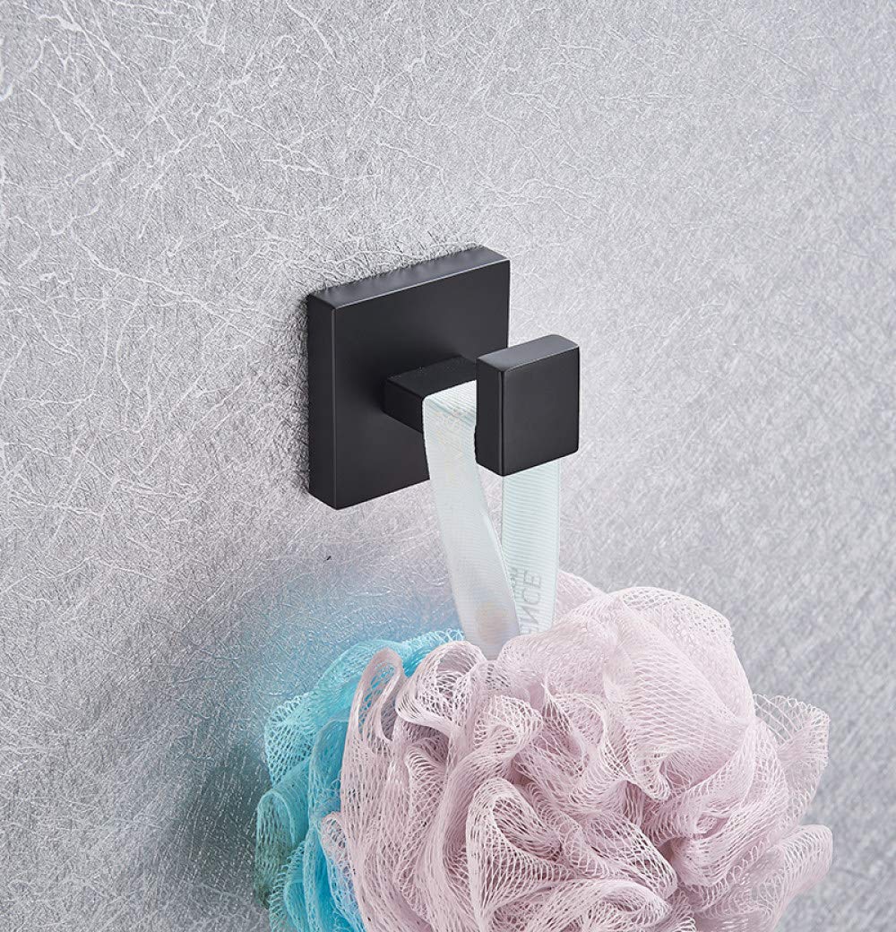 Juego de accesorios de baño negros – Gancho para bata, toallero, estante para pañuelos, cepillo de dientes – Accesorios de baño elegantes para decoración moderna