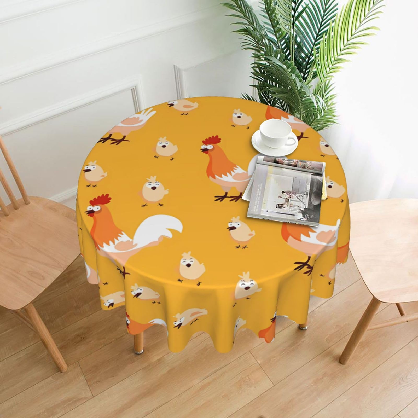 HJFCZH Chicken Chick Prints Round Decorative Tablecloth 60in - High-Grade Polyester Throw for Dinners, Weddings & Everyday Use