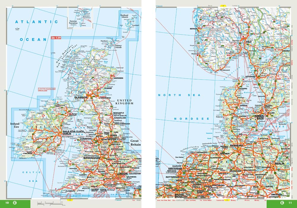 MARCO POLO Reiseatlas Großbritannien, Irland 1:300.000: Straßenatlas und Autoatlas mit Europa in 1:4,5 Mio. Spiralbindung