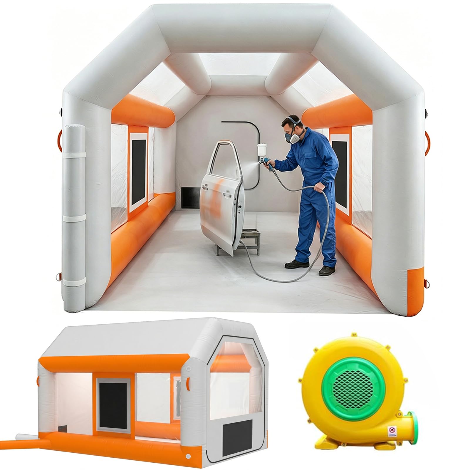 Photo 1 of 10x8.5x7ft Inflatable Paint Booth, Light Water-Resistant 210D Oxford Portable Spray Booth with 550W Blower, Professional Mobile Workshop for Car Parts, Furniture & Crafts, Dual Filtration