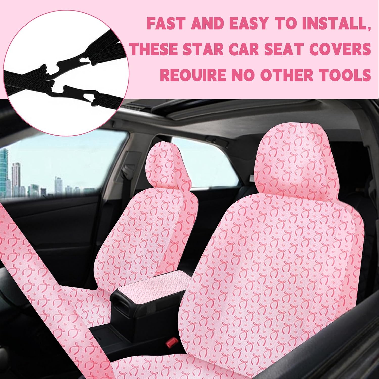15 Pcs Pink Butterfly Car Steering Wheel Cover Center Console Armrest Pad Headrest Seat Belt Cover Handbrake Cover Keychain Coaster Full Set Car SUV
