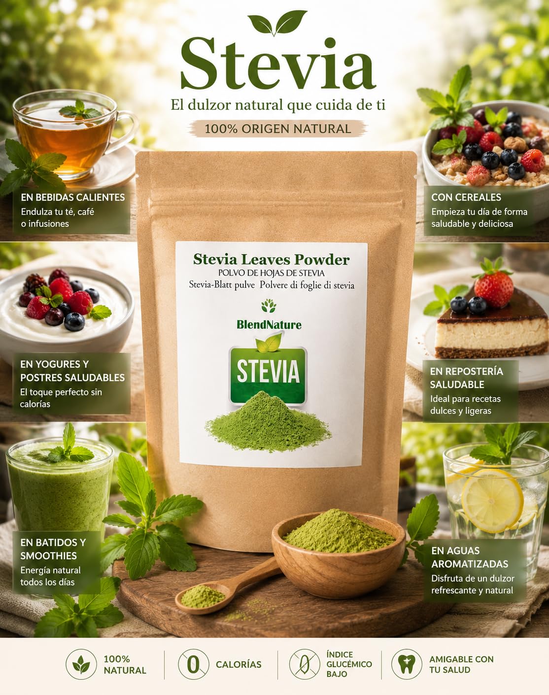 Stevia Pulver 100% Natürlich 200g – Ausgewählte Blätter – Vegan