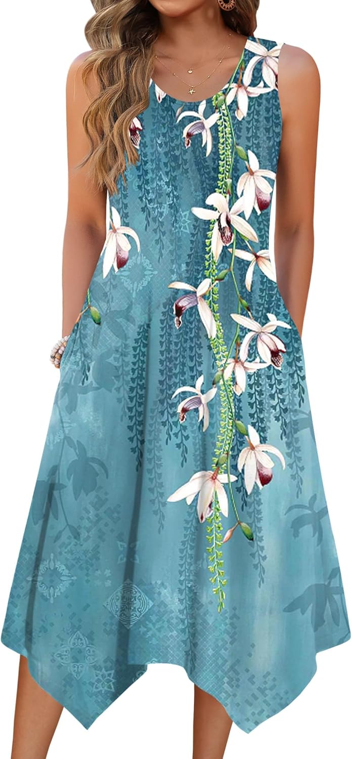 Zeagoo Womens Casual Dress for Summer Tank Dress Loose Flowy Beach Dress with Pockets Hankerchief Flare Midi Sundress 2026