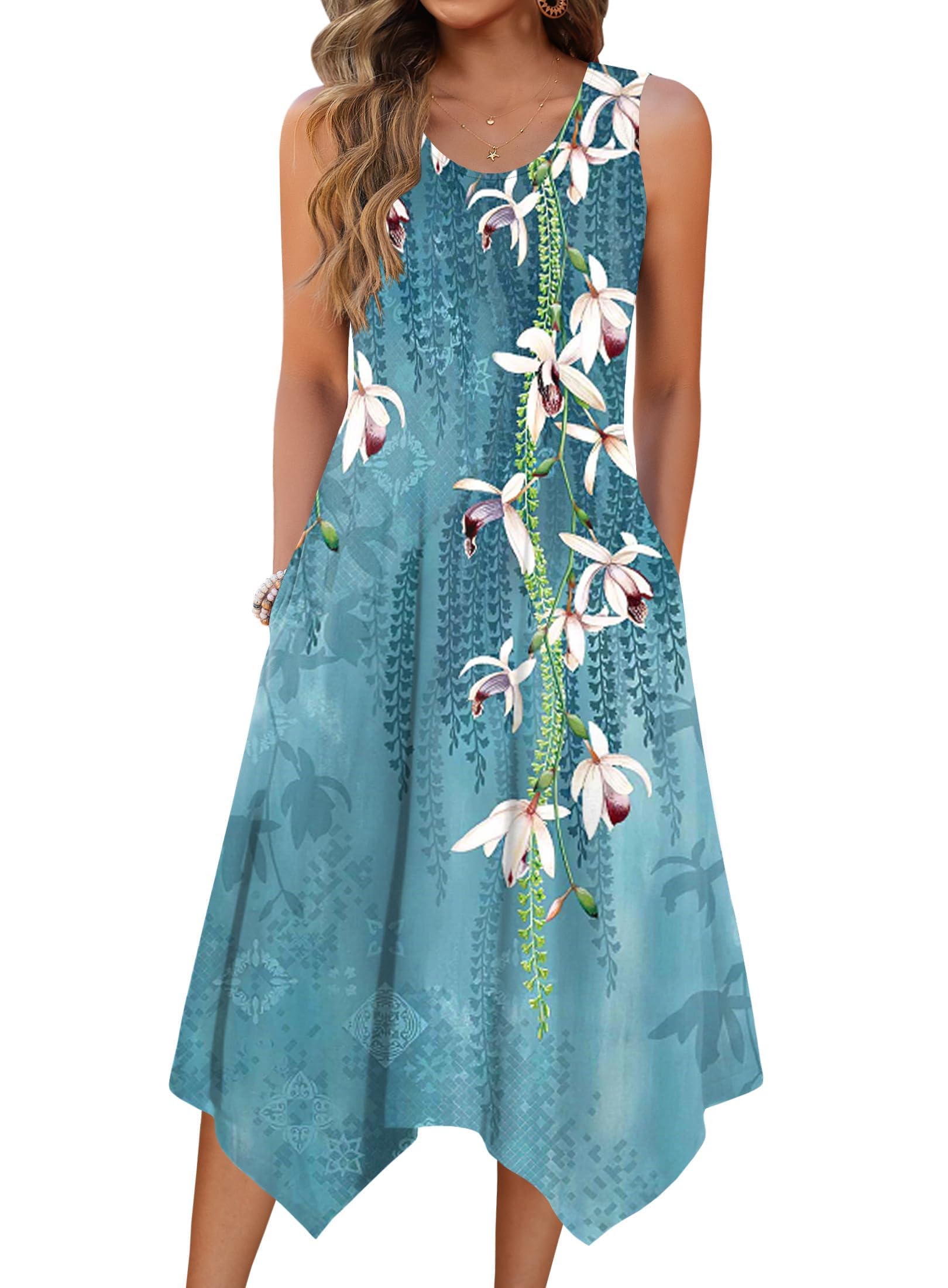 Zeagoo Womens Casual Dress for Summer Tank Dress Loose Flowy Beach Dress with Pockets Hankerchief Flare Midi Sundress 2026
