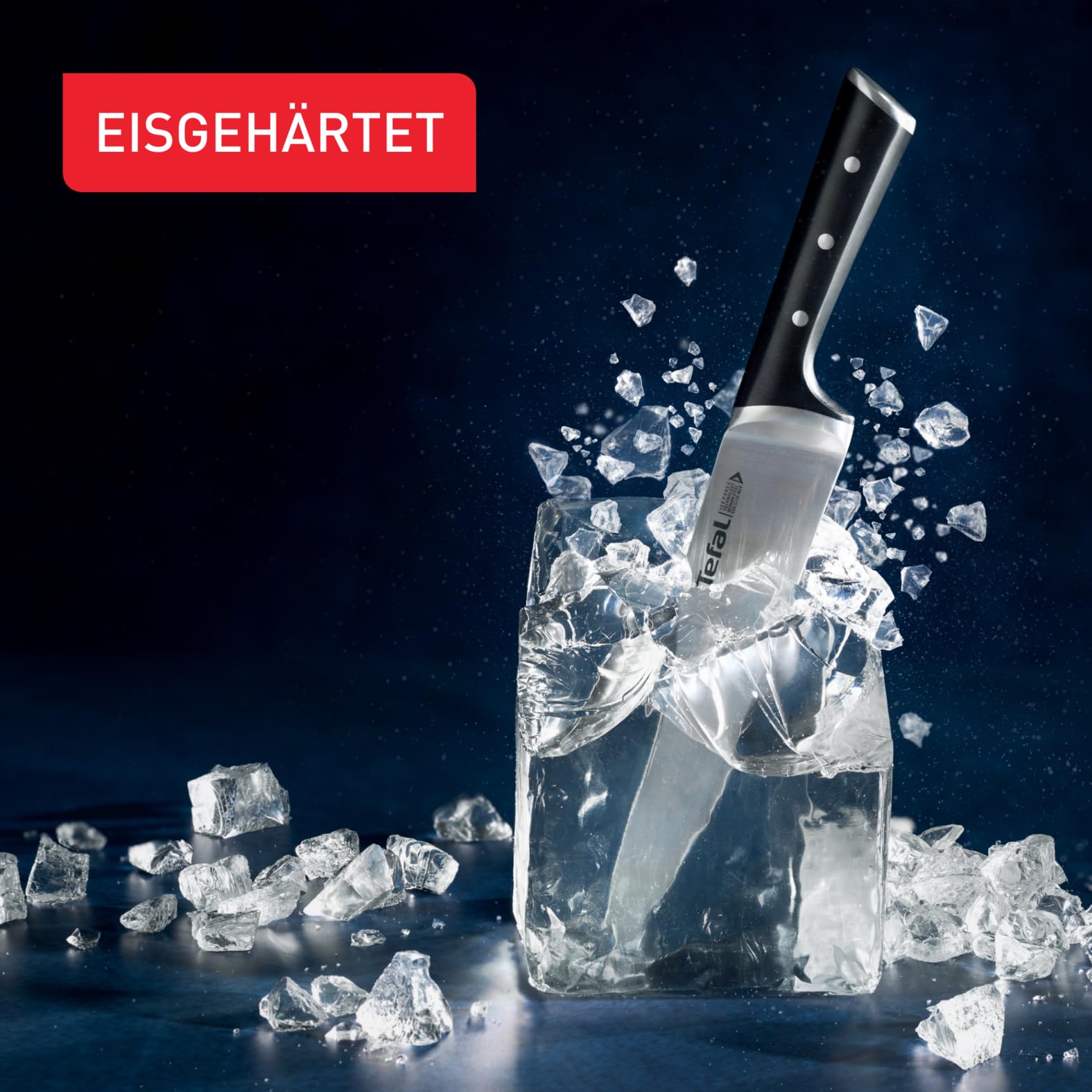 Tefal Ice Force Messerblock aus Holz, 5 Messer, Brotmesser 20 cm, Chefmesser, Santokumesser 18 cm, Gemüsemesser 11 cm, Tranchiermesser 9 cm, Edelstahl, braun/schwarz, K232S5