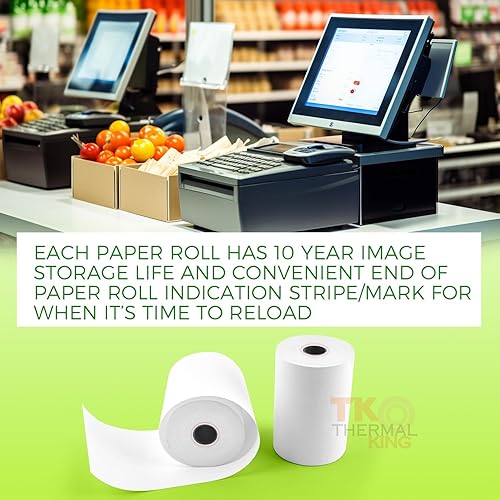 Miniatura 8 de TK Thermal King, (10 rollos) 3 18 pulgadas 119 pies de papel térmico blanco caja registradora POS recibo, se adapta a todos los terminales de