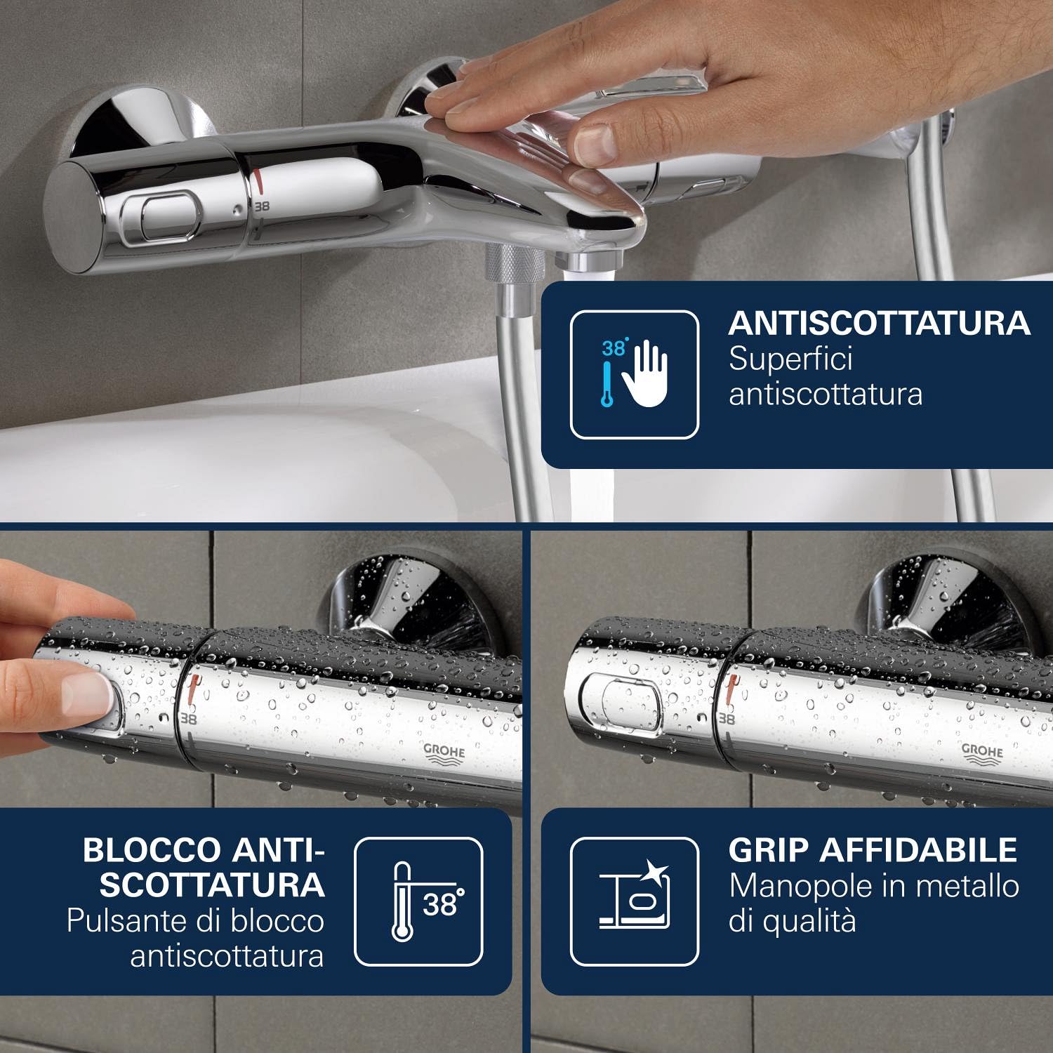 GROHE QUICKFIX, Precision Trend Miscelatore termostatico per doccia, sistema antiscottature GROHE CoolTouch, con tecnologia Water Saving, Cromo, 34229002