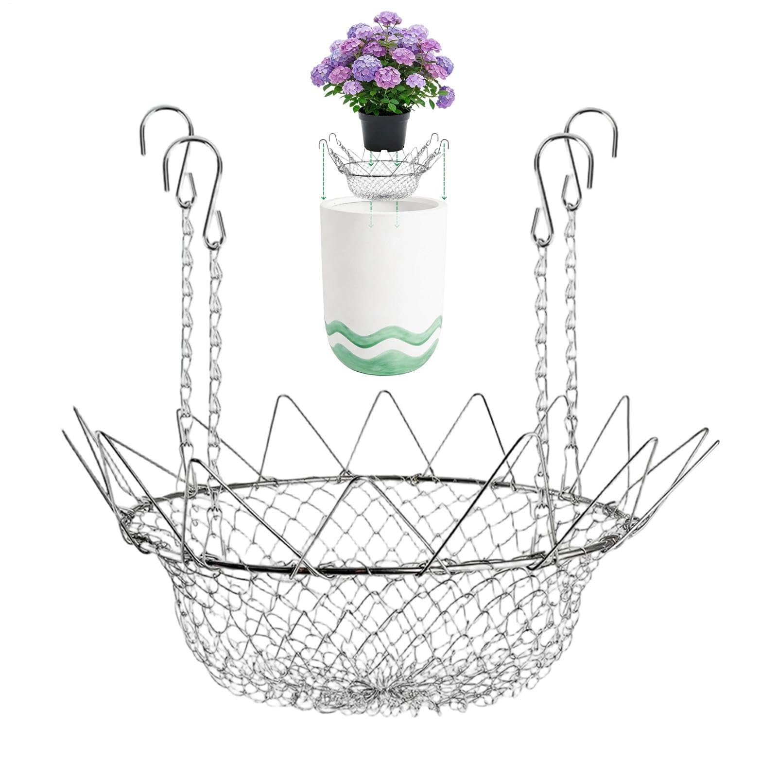 Adjustable Height Planter Inserts Stainless Steel Heavy Duty Plant Pot with Chains Planter Filler Support Heavy Duty Rustproof Riser Chains for Outdoor Indoor Flower Home Soil Garden Patio Balcony
