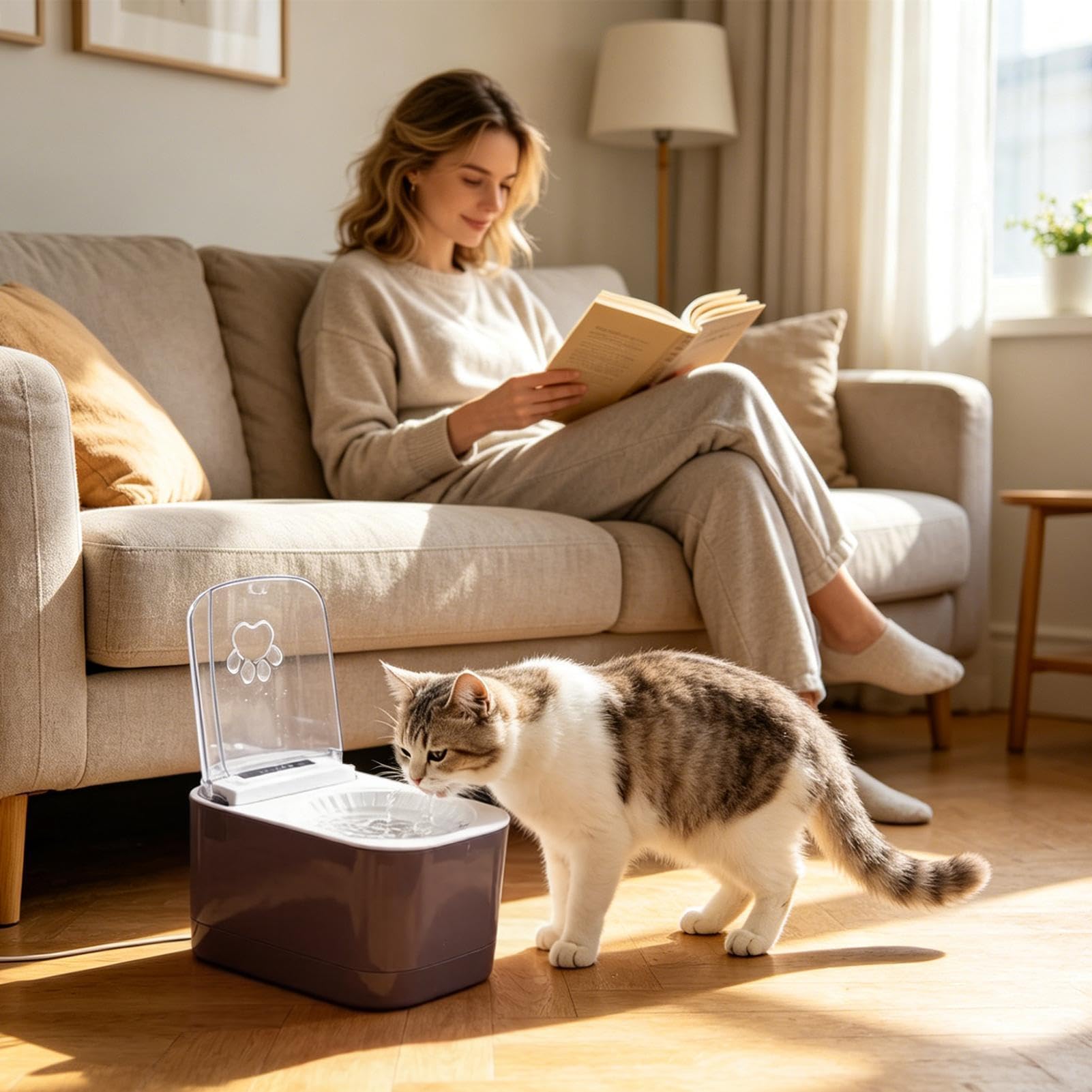 Gatti 3L Automatica Da Bere | Per Animali Con Coperchio Ad Apertura Automatica A Sensore Adatto a ripostiglio, appartamento, area giochi, cucina, casa