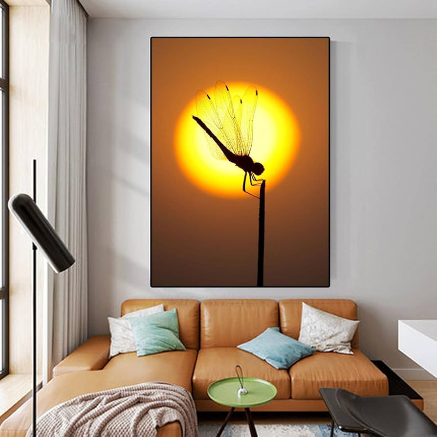 Amazon.co.jp: キャンバス写真日没風景画抽象動物トンボポスター