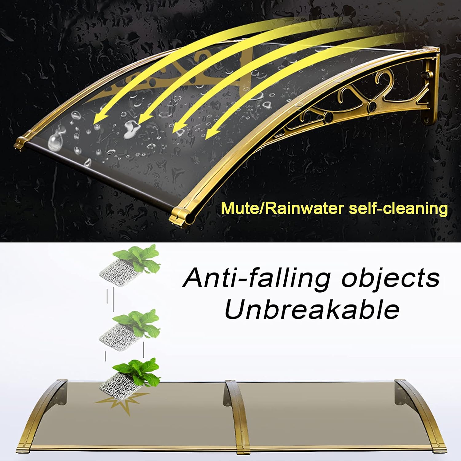 Roofing Front Door Canopy Awning with Aluminium ?Bracket,Brown Door Canopy UV Protection Polycarbonate Cover,Door Window Garden Patio Porch Awning Rain Shelter,60-400cm (60x160cm/24 x63)