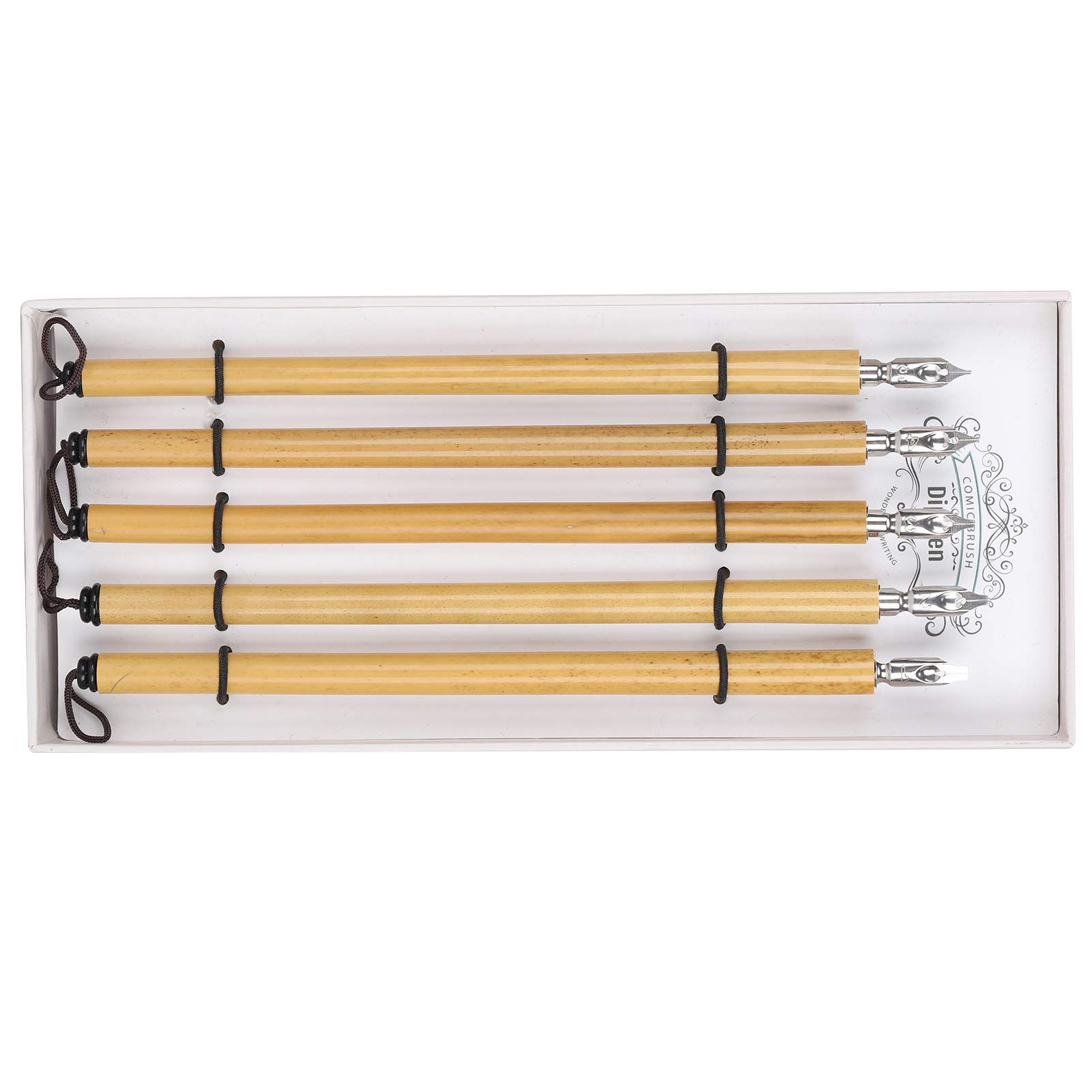 5 bolígrafos de caligrafía vintage de bambú con punta de bambú Qalam hecha a mano de manga Dip Ink Wooden Painting Kit School SuppliesNatural Nib (1-5 plumas)