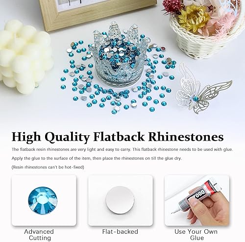 Miniatura 3 de 4500 diamantes de imitación de resina con parte trasera plana, 0.079 in, 0.118 in, 0.157 in, 0.197 in, 0.236 in, circonita azulturquesa azul para