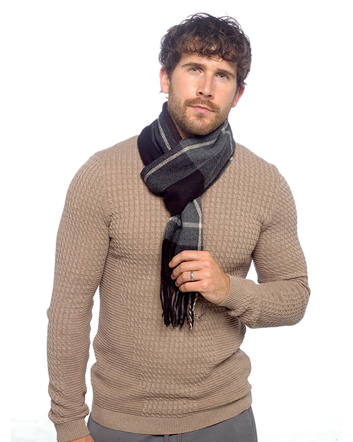 Undercover Mens Woven Check Scarf GL382A Brown/Black Check
