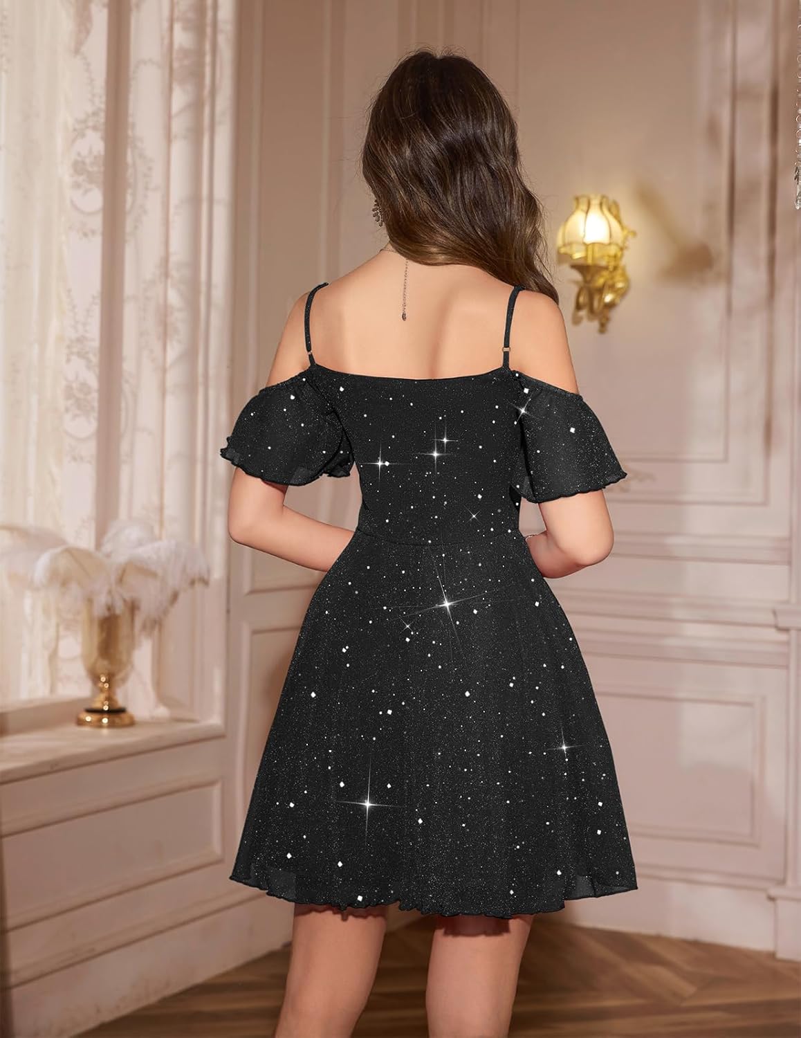 Meetjen Womens Short Cocktail Dresses 2026 Formal Party Sparkly Sequin Graduation Off Shoulder Prom Dress for Teens - Image 3