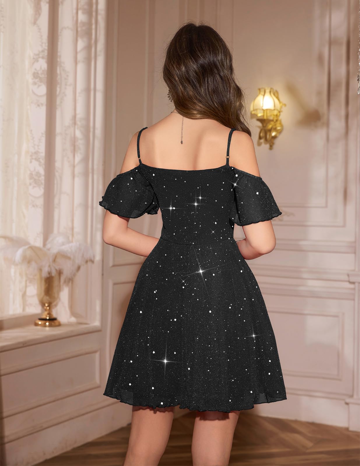 Meetjen Abiti da cocktail corti da donna 2026 per feste formali con paillettes scintillanti per laurea senza spalle abito da ballo per adolescenti