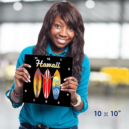 Miniatura 5 de 3dRose Reloj de pared silencioso - 10 pulgadas - Tablas de surf hawaianas retro diseño de vacaciones en la playa en negro - Creative Studios - Hawaii