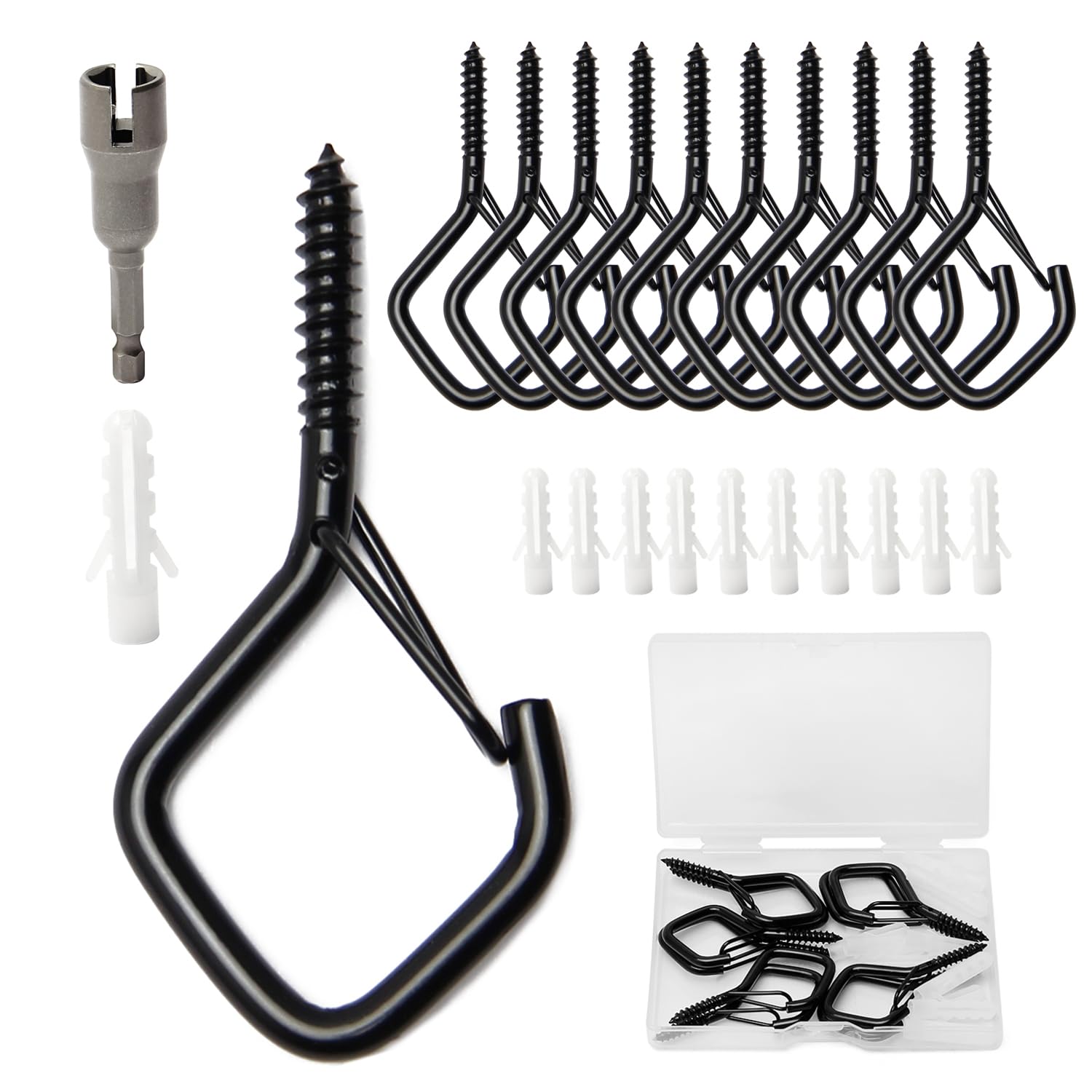 Mriuuod 10 Pack Screw-in Square Snap Hanging Hook, Small Screw Hooks for Hanging Outdoor String Lights, Soffit Patio Light Hooks, Ceiling Hooks for Plants