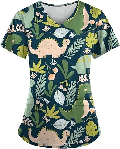 OIOLOYJM Printed Scrub Tops Women V Neck Short Sleeve Plus Size Scrubs for Womens Nursing Uniforms Shirts with Pockets
