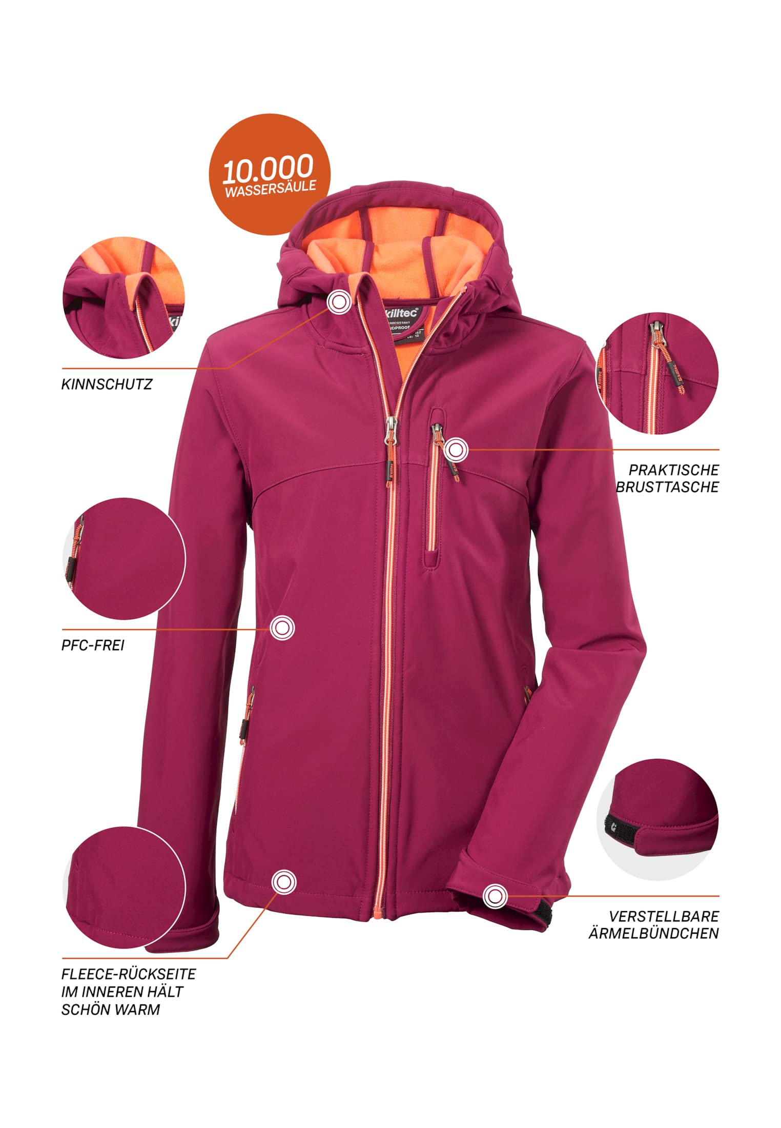 Killtec Mädchen Soft Shell Jacke mit Kapuze wasserabweisend