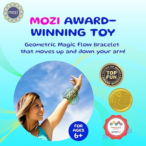 Vista 2 de Mozi Pulsera geométrica de flujo mágico – fácil de usar – Pulsera 3D de juguete en espiral, pulsera giratoria en espiral para niños y adultos