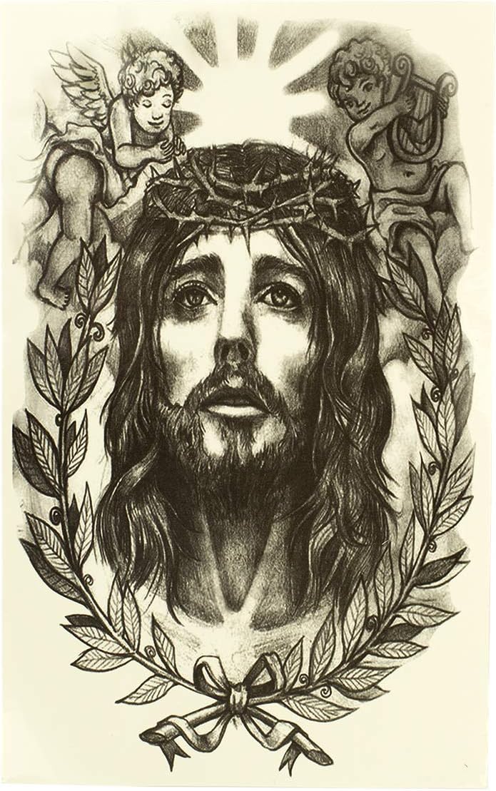 Jesus rozenkrans engel – religieuze zwarte body Temporary Fake Tattoo – AX149