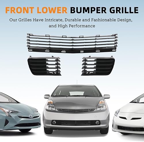 Miniatura 9 de KARPAL 3 piezas de rejilla de parachoques delantero inferior y cubierta de lámpara antiniebla compatible con Toyota Prius 2004-2009, reemplazo para