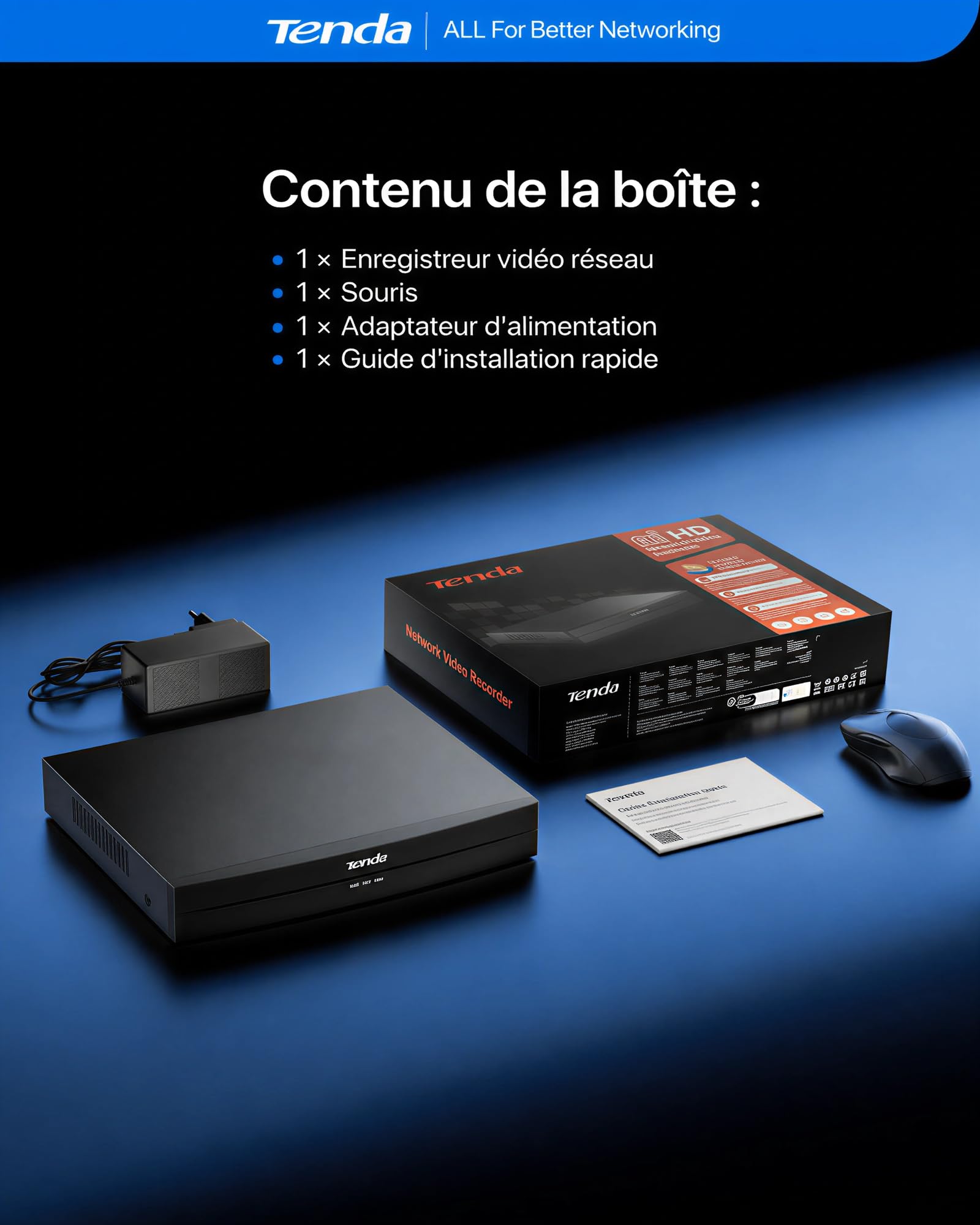 Tenda TN3108-8P NVR Système de Surveillance 4K, Enregistreur 8CH PoE, Transmission 250m, H.265+, Plug and Play, Disque Dur (jusqu‘à 10To)/Stockage Cloud, Protection Foudre 4KV, App Contrôle à Distance