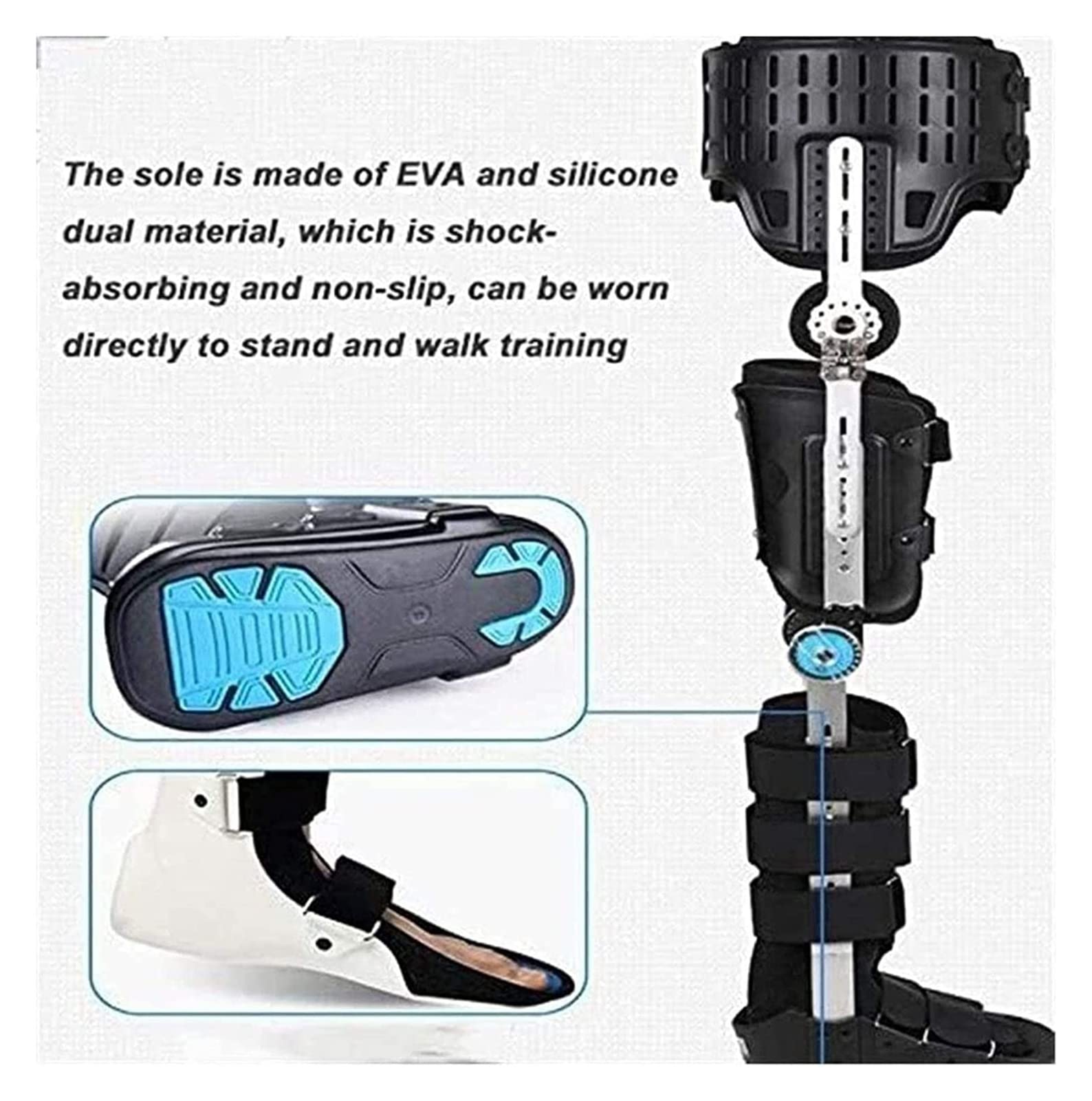 Wygodna orteza bioder stabilizator nóg oddychający stabilizator stawu kolanowego i kostki stopy szelki pasują zarówno do lewej jak i prawej nogi 22.7.15, czarny duży/L (czarny średni/M)