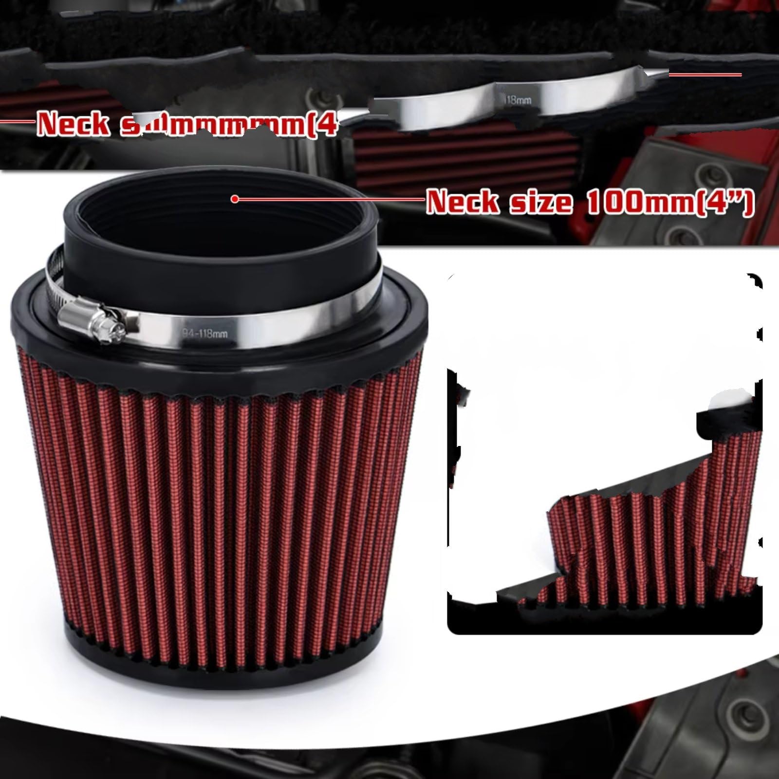 4" 100 Mm 4,5 Pouces Universel Filtre Air Voiture Entrée Haut Débit