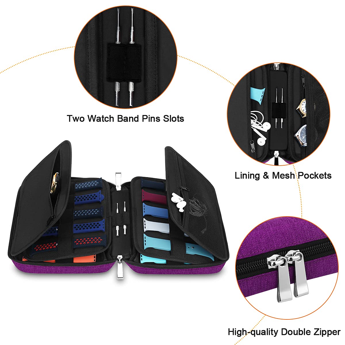 Bolsa de Organizador de Correa de Reloj, Caja de Almacenamiento de Correa de Reloj Caber 40 Bandas de Reloj, Estuche Bolsa para Correa de Smartwatch para Cable, Alfiler