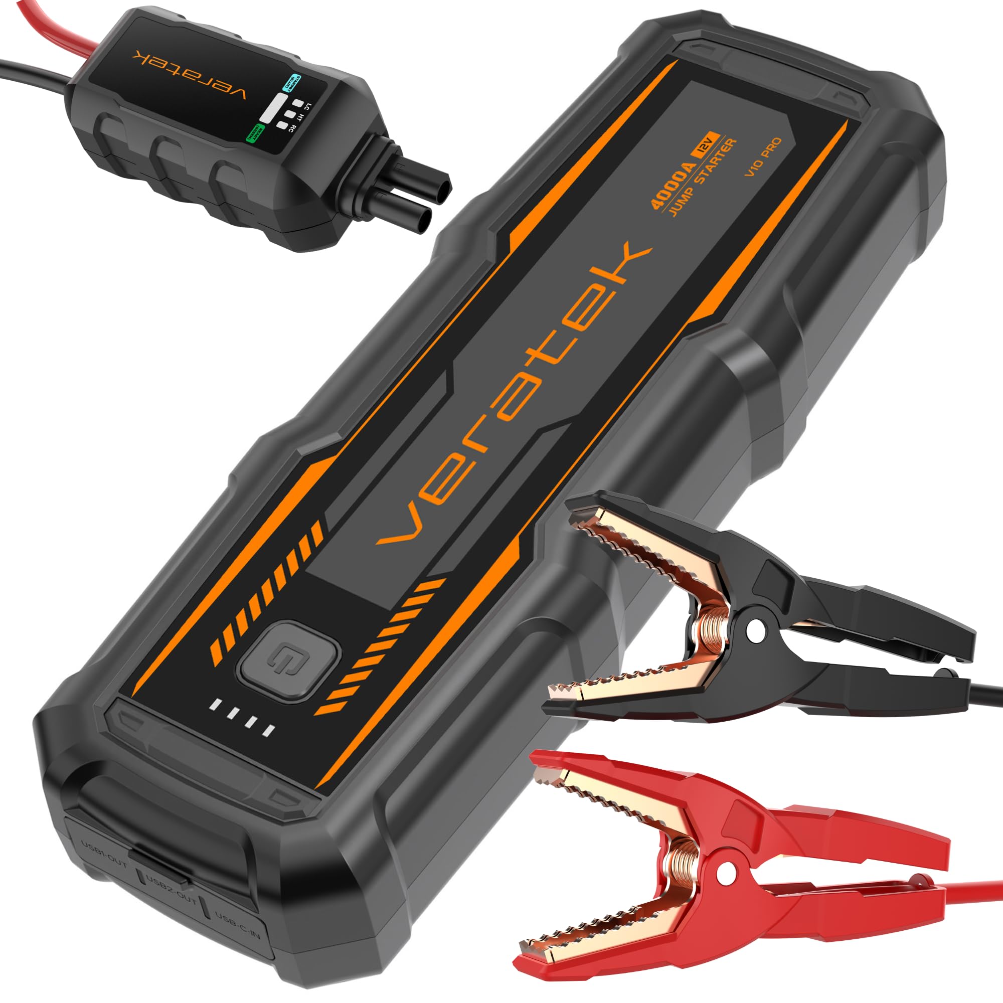 ReelCharge - Veratek V10 Pro 4000A Car Battery Jump Starter Portable 10 0L Gas 8 0L Diesel 12V