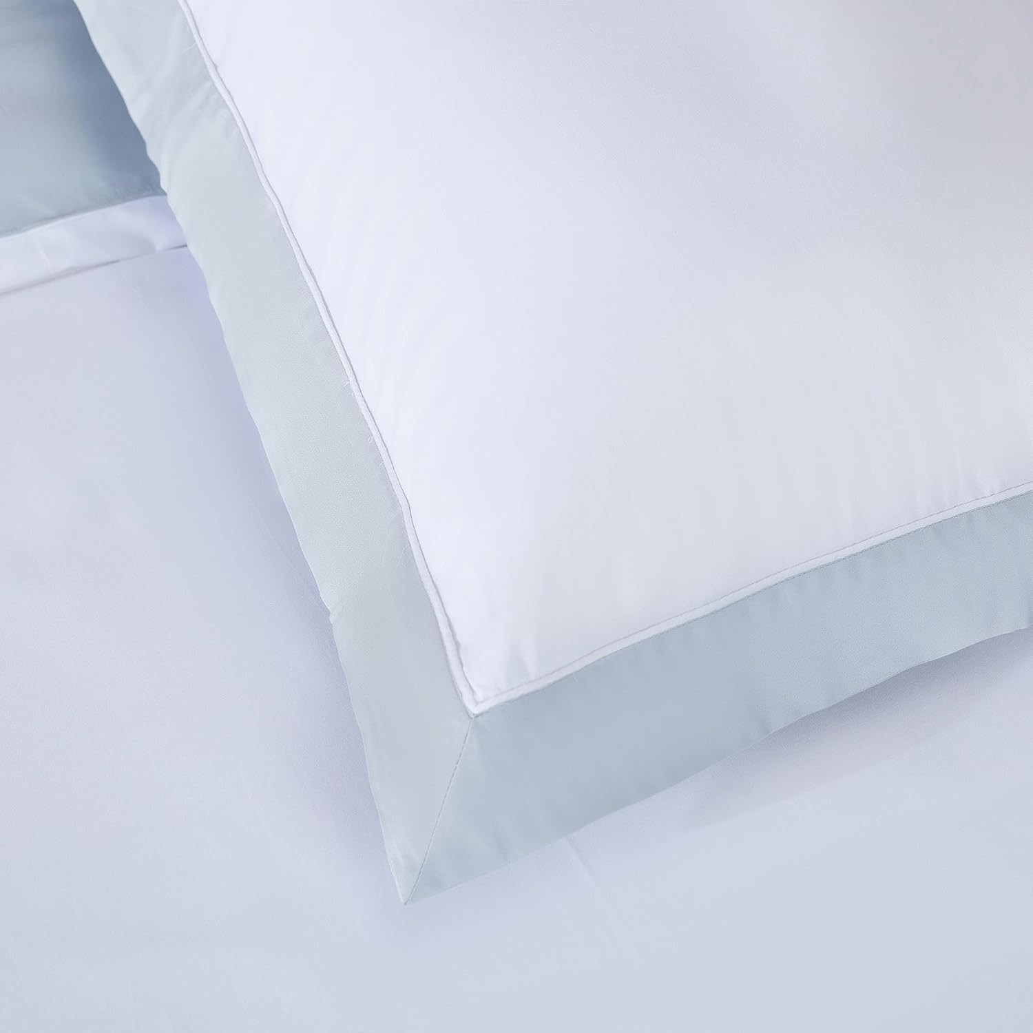 THE COTTON & SILK®️ 100% Luxury Long-Staple Cotton Pillow Sham/Pillowcase, Set of 2, with Envelope Closure on The Back, White + Misty Blue, Standard/Full Size - Image 3