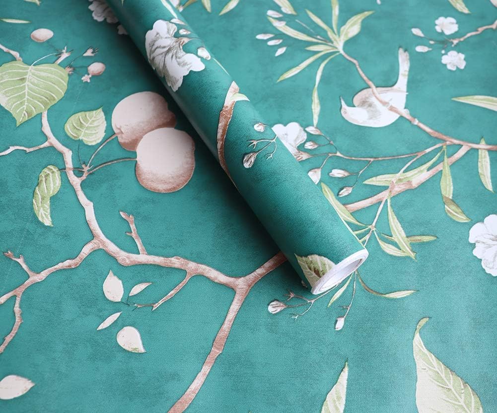 JLHOUSE 9452 Vinyl Peel and Stick Wallpaper Green Leaf Self Adhesive Wallpaper Contact Paper Tree Floral for Home Livingroom Walls Decor