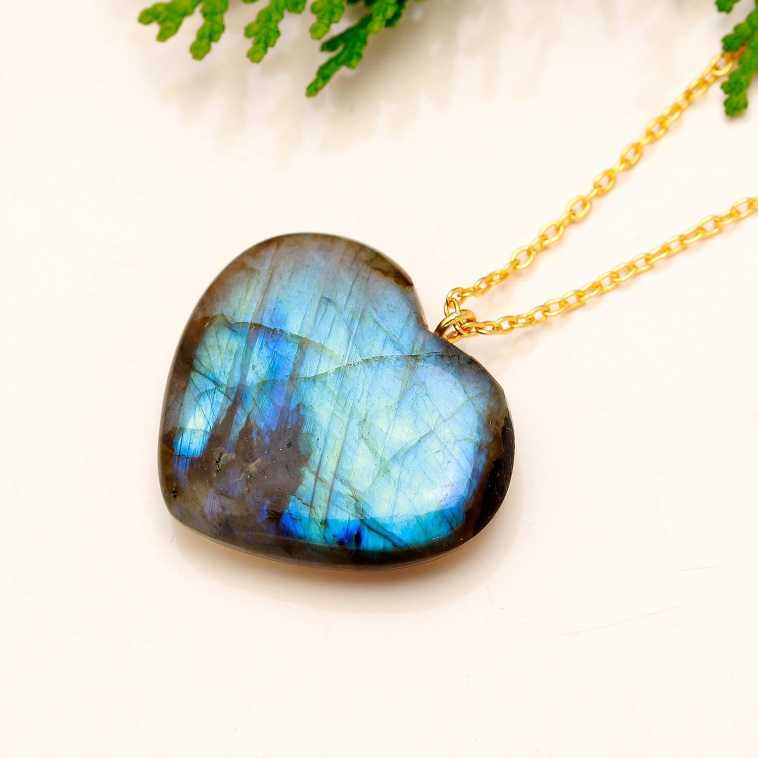 Natural Heart Pendant Necklace, Puffy Heart Crystals, Handmade Dangle Jewelry, Genuine Gemstone Pendant, Gift For Her,20 inch Gold Plated Adjustable Chain, Christmas Gift - Image 5