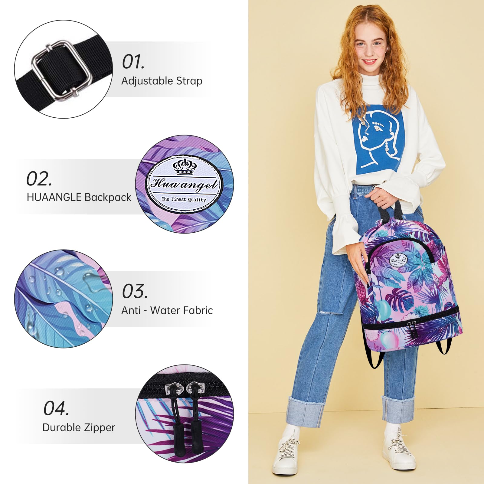 HUA ANGEL Mochila De Deportiva con CordóN Ligera Gymsack Bolso De Cuerdas con Muchos Bolsillos Mochila Mujer Hombre De Viaje para Playa Piscina Baloncesto Futbol Balonmano