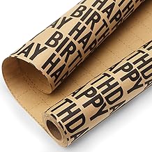 Ribbli Birthday Kraft Wrapping Paper Vintage Style Paper Perfect for Men Women Brown Kraft Paper with Black Pattern- 17Inch x 394Inch(33Feet)