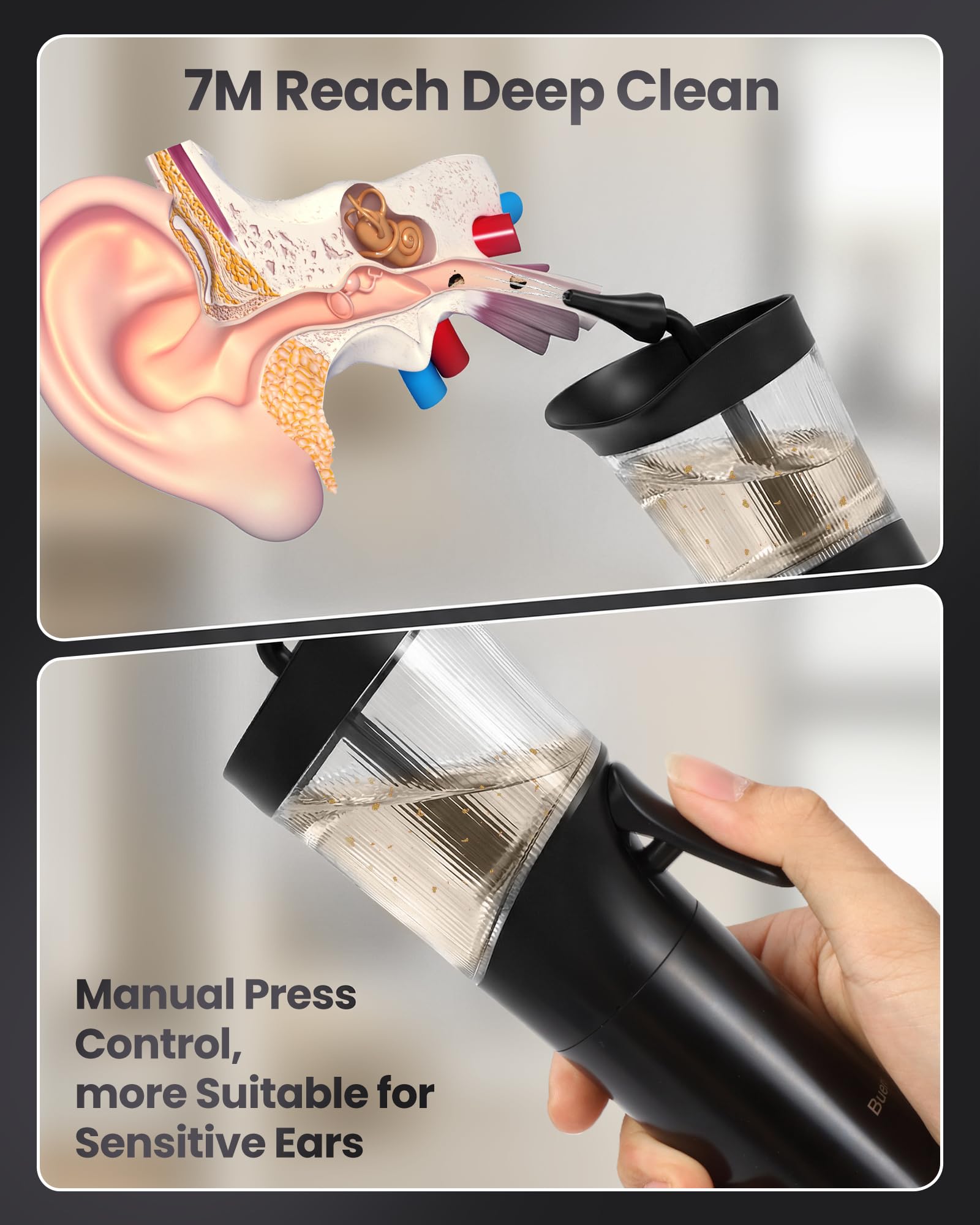 Nettoyeur Oreille Eau - Kit Nettoyage Oreille, Nettoyant pour Oreilles Adulte, Réservoir d'Eaux Usées Intégré, Silicone Souple, Opération à Une Main, Adapté à Un Usage Domestique