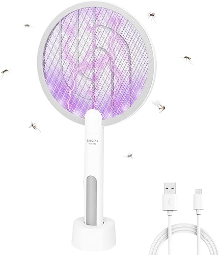 ZAPGEAR Matamoscas eléctrico recargable por USB, 1200 mAh con base de carga, lámpara de noche para el hogar, exterminador de mosquitos de 3000