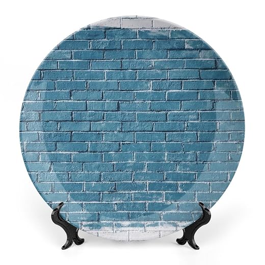 8" Decorative Plate Wall Bricks Paint Round Ceramic Plate with Display Stand Modern Porcelain Table Plate Wall Hanging Decoration for Home Office Collectible Art Souvenir