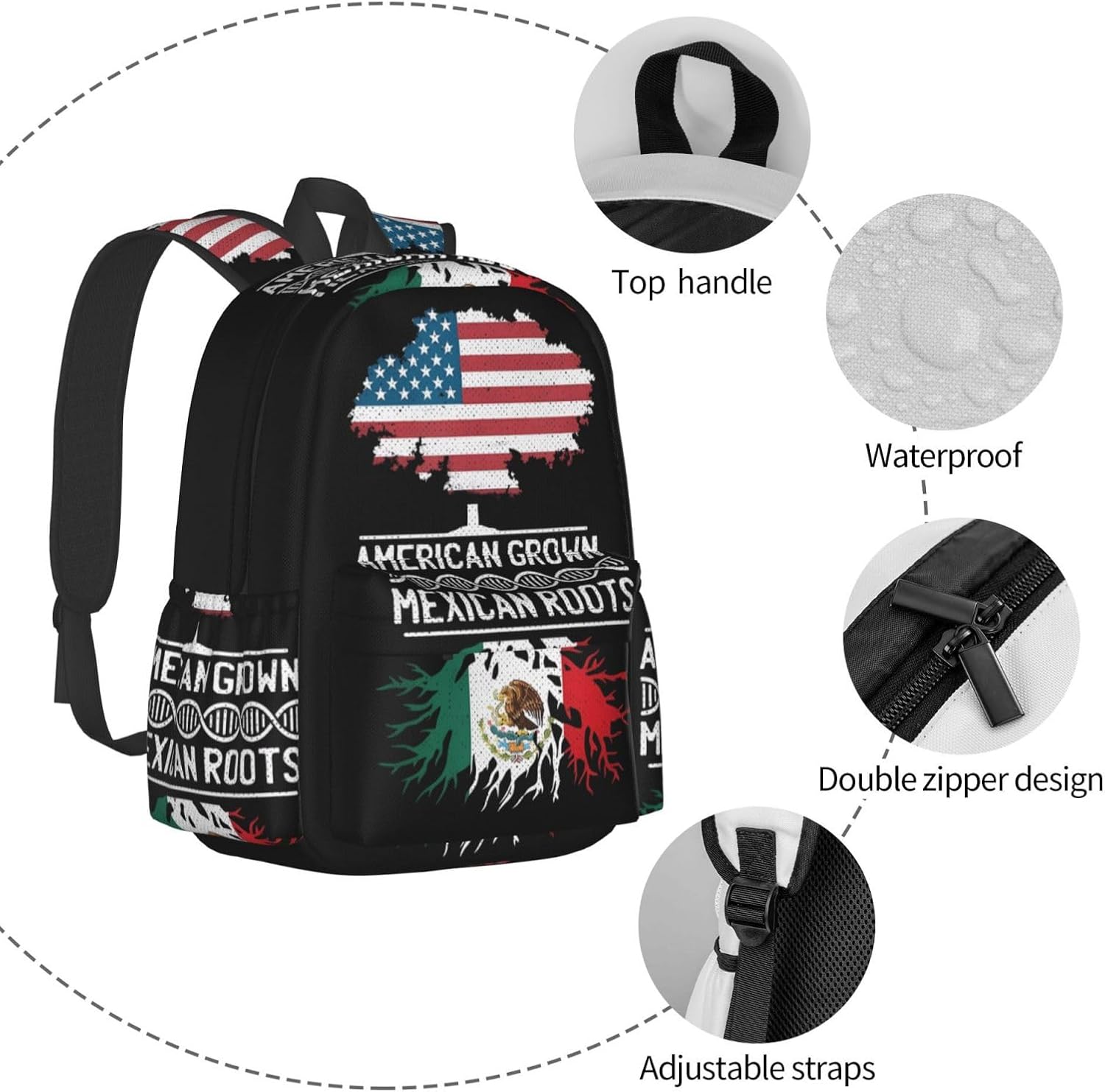 American Mexican Mexico Flag Mexican Roots Laptop Backpacks Double Shoulder Laptop Pack Bag Casual Back Pack Lightweight Daypack Bags With Side Pockets For Business Travel Hiking - Image 5