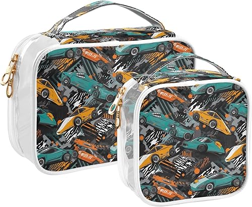 Funny Race Car Clear Toiletry Bag for Traveling,2 Pack Makeup Cosmetic Bag with Zipper,Travel Bag for Toiletries,Travel Essentials 21214950