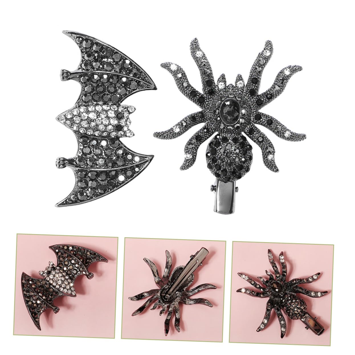 minkissy 6pezzi Spooky Gothic Hair Clips with Rhinestones Bat and Spider Barrettes for Halloween Parties and Cosplay