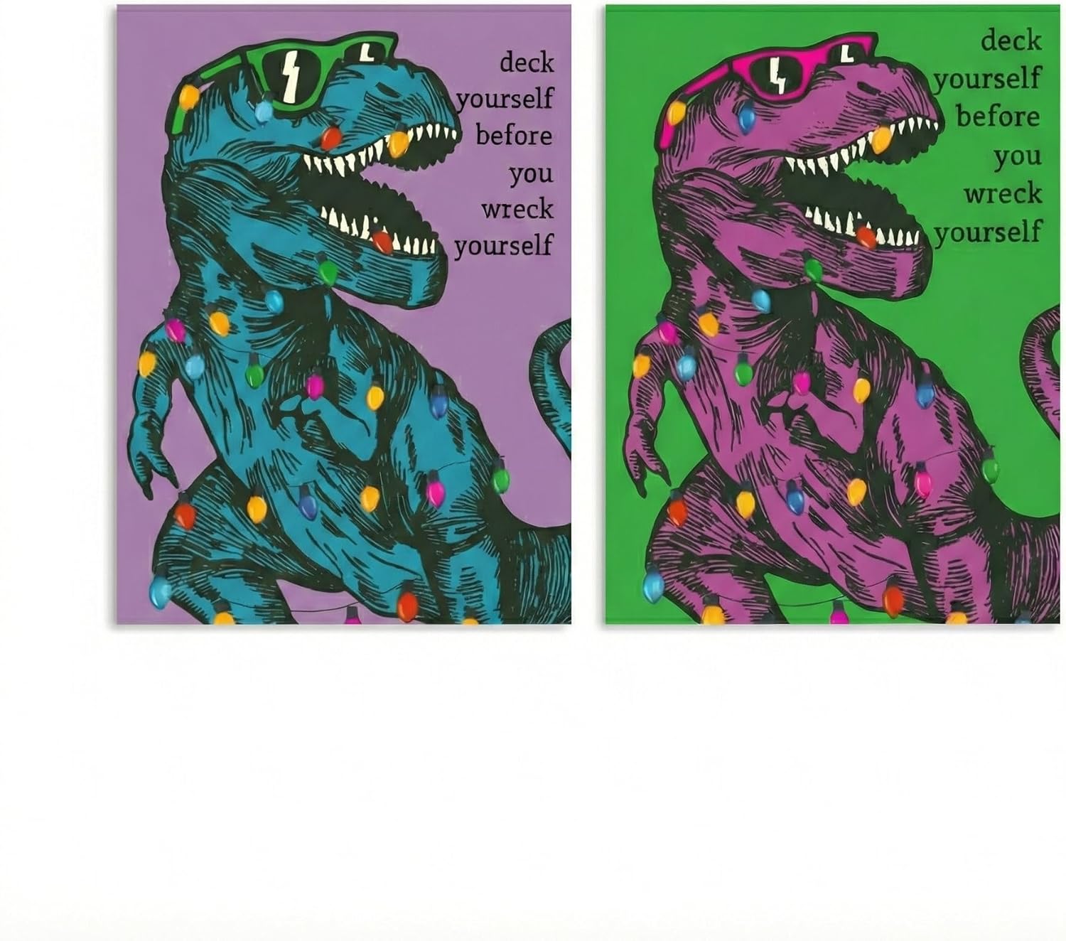 Ritzy Rose Kids Dinosaur Christmas Cards, Funny T-Rex Holiday Cards, 24 Pack Boxed Set with Envelopes, Dino-Themed Stationery for Children & Families, Deck Yourself Before You Wreck Yourself