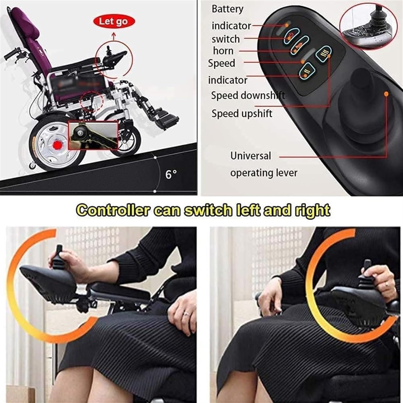 Sedia a rotelle elettrica Intelligente per Adulti, Pieghevole, Leggera, Adatta a Tutti i Terreni, Viola, in Acciaio, Adatta a Tutti i Terreni, Leggera, reclinabile