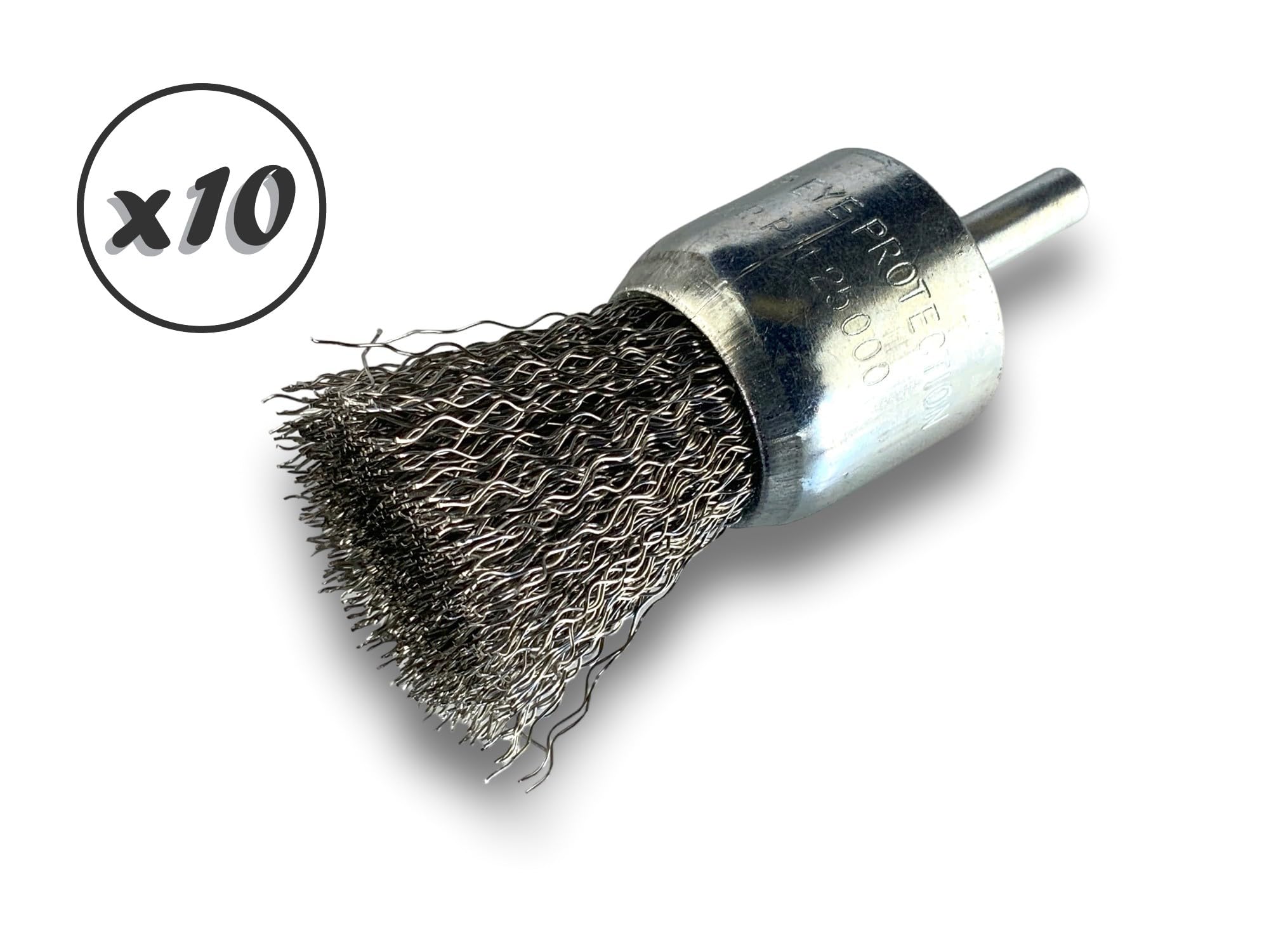 Juego de 10 cepillos giratorios metálicos en punta Ø 28 mm | Forma de pincel sobre varilla Ø 6 mm | Alambre inoxidable Ø 0,30 mm duro | Para taladro o destornillador de mandril | Cepillado y decapado