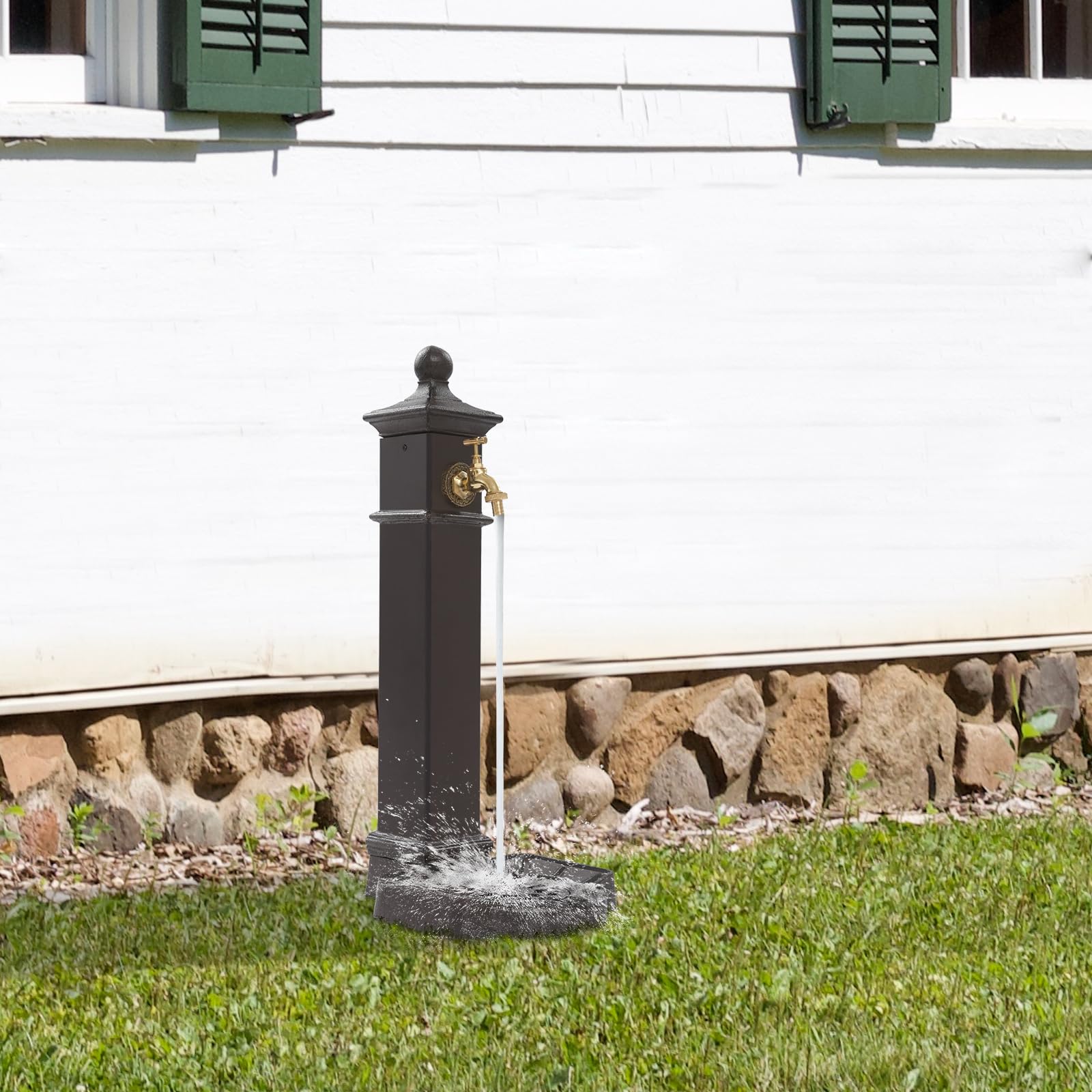Colonna d'acqua marrone ruggine per esterni, con rubinetto, fondo autoportante, colonna d'acqua retrò, per giardino, fattoria, salice, cortile, 33 x 29,5 x 74 cm
