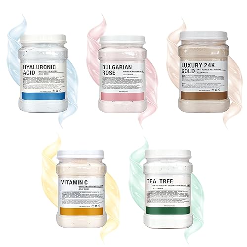 Mascarilla facial hidratante profesional de limpieza profunda, 115 onzas líquidas, 5 tratamientos (ácido hialurónico, rosa búlgar, oro de 24