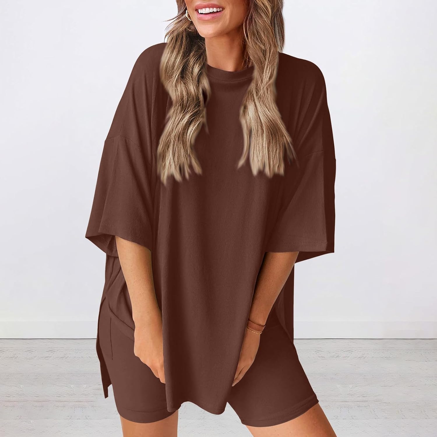 2 Piece Sets for Women Oversized Plus Size Loose Drop Shoulder Shirts Matching Shorts Summer Clothes 2026
